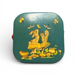 Vintage Hand-Painted Woodland Bunny & Squirrel Basket